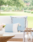 Coastal Indoor Outdoor Throw Pillow Cover, Embroidered Frame Leafs with Piping, Baby Blue, 20"x20"