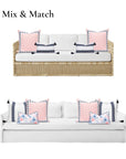 Coastal Indoor Outdoor Throw Pillow Cover, Embroidered Frame Leafs with Piping, Blush Pink, 20"x20"