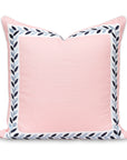 Coastal Indoor Outdoor Throw Pillow Cover, Embroidered Frame Leafs with Piping, Blush Pink, 20"x20"