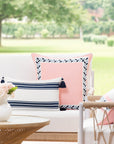 Coastal Indoor Outdoor Throw Pillow Cover, Embroidered Frame Leafs with Piping, Blush Pink, 20"x20"