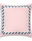 Coastal Indoor Outdoor Throw Pillow Cover, Embroidered Frame Leafs with Piping, Blush Pink, 20"x20"
