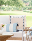 Coastal Indoor Outdoor Throw Pillow Cover, Embroidered Frame Leafs with Piping, Neutral Tan, 20"x20"