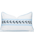 Coastal Indoor Outdoor Lumbar Pillow Cover, Embroidered Frame Leafs with Piping, Baby Blue, 12"x20"