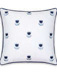 Coastal Indoor Outdoor Throw Pillow Cover, Embroidered Tulips Floral with Piping, Navy Blue, 20"x20"