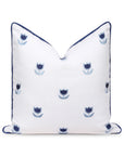 Coastal Indoor Outdoor Throw Pillow Cover, Embroidered Tulips Floral with Piping, Navy Blue, 20"x20"