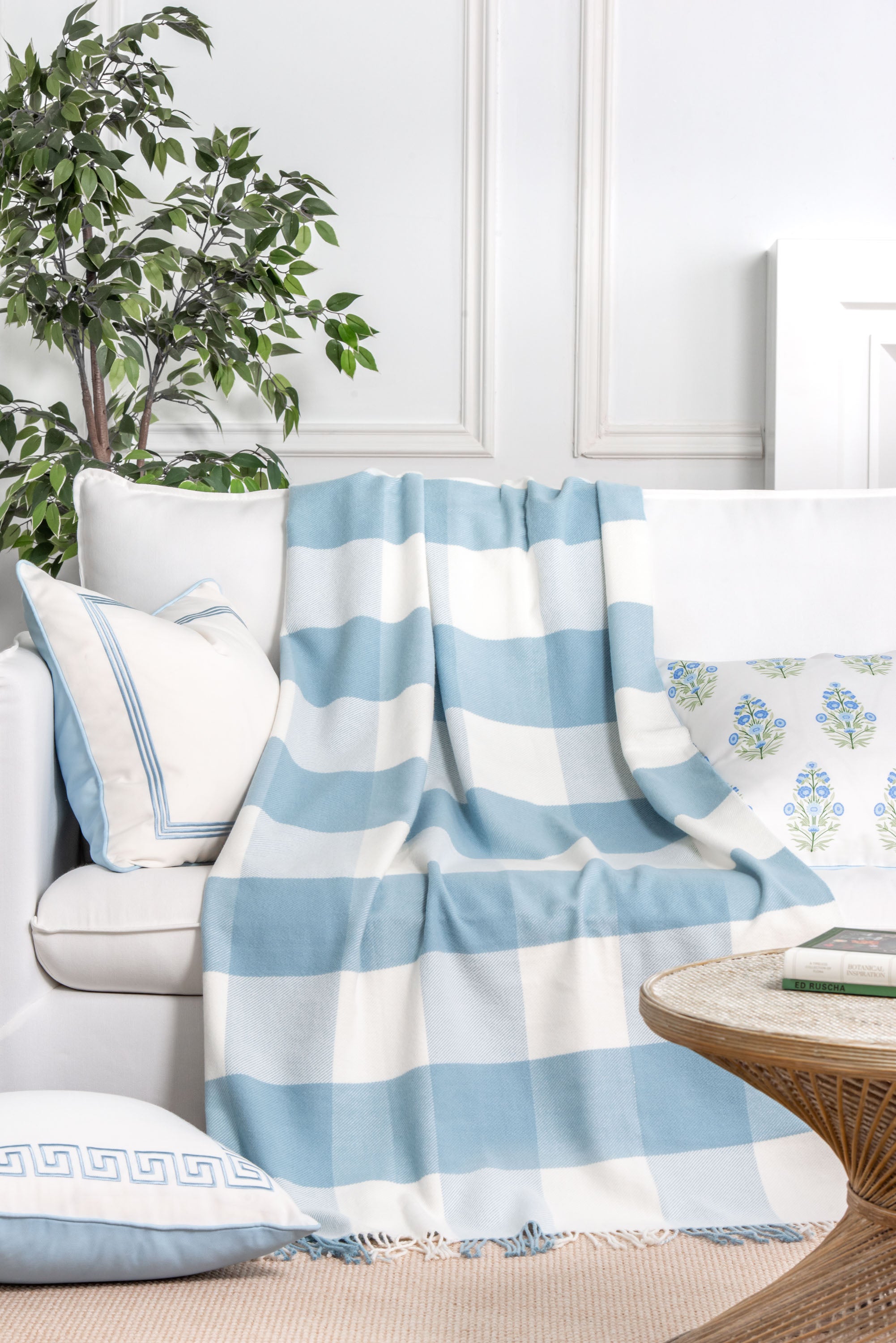 Coastal Buffalo Plaid Blanket, Classic Pattern with Fringe, Baby