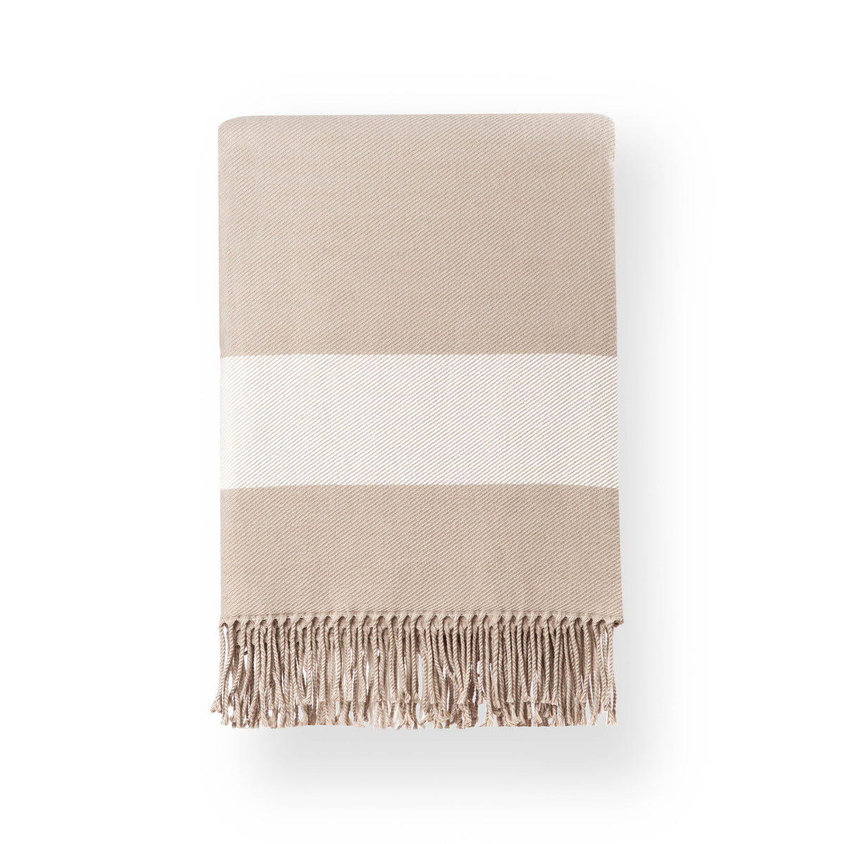 Tan Throw Coastal Neutral Tan Blanket, Classic Plaid with Fringe, 51
