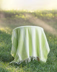 Rivora Stripes, Green Throw Blanket, Woven Stripes with Tassels, 50"x70"