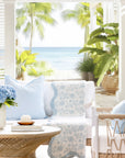 Avinelle Dahlia, Blue and White Throw Blanket, Woven Dahlia with Scalloped Border, 50"x70"