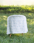 Avinelle Dahlia, Blue and White Throw Blanket, Woven Dahlia with Scalloped Border, 50"x70"