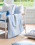 Palmira Stripes, Blue Throw Blanket, Woven Stripes and Tropical Leaves with Piping, 50"x70"