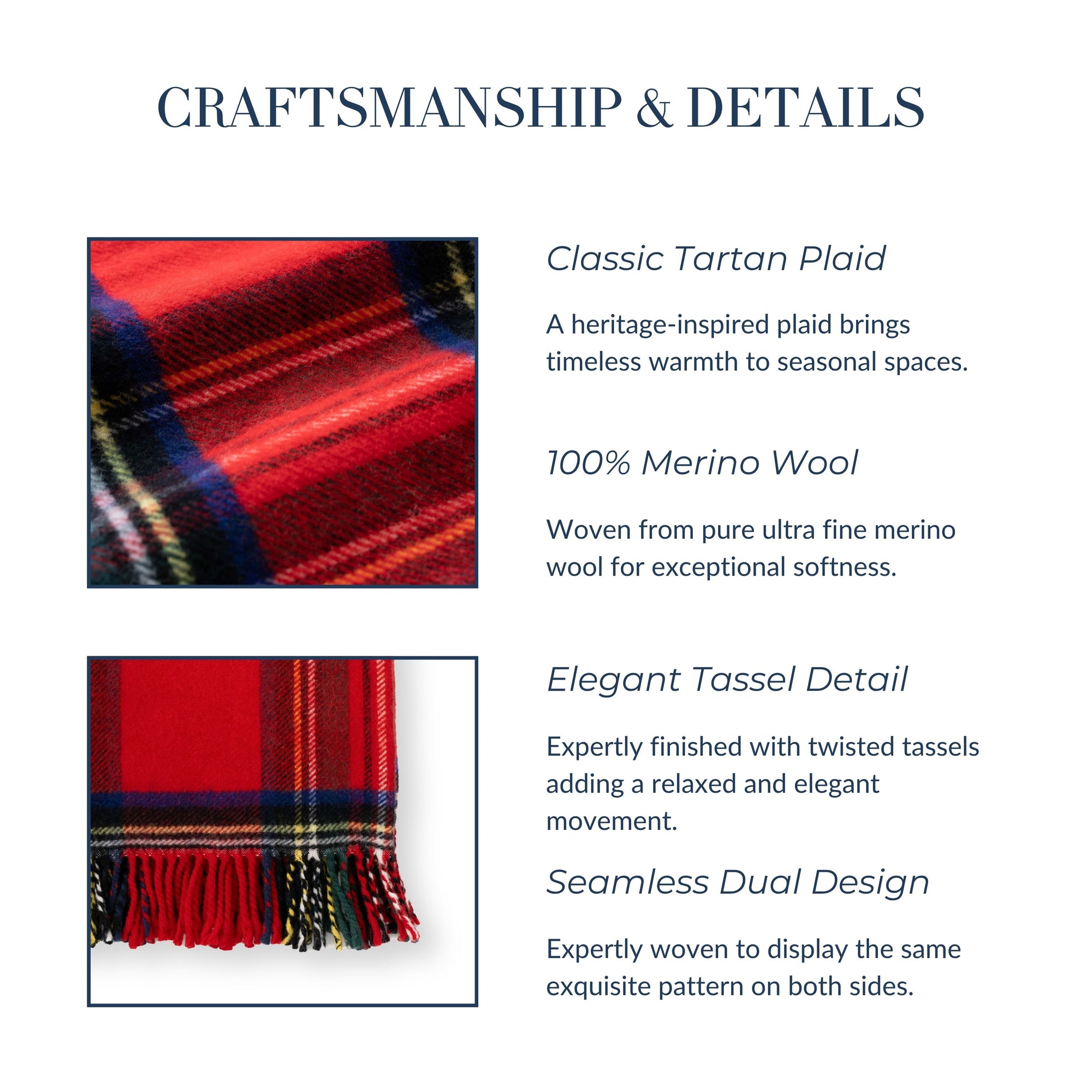 Royal Stewart Tartan Plaid, Merino Wool Christmas Throw Blanket, Red, 50"x70"
