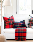 Royal Stewart Tartan Plaid, Decorative Red Plaid Throw Pillow Cover, with Flanged Border, 20"x20"