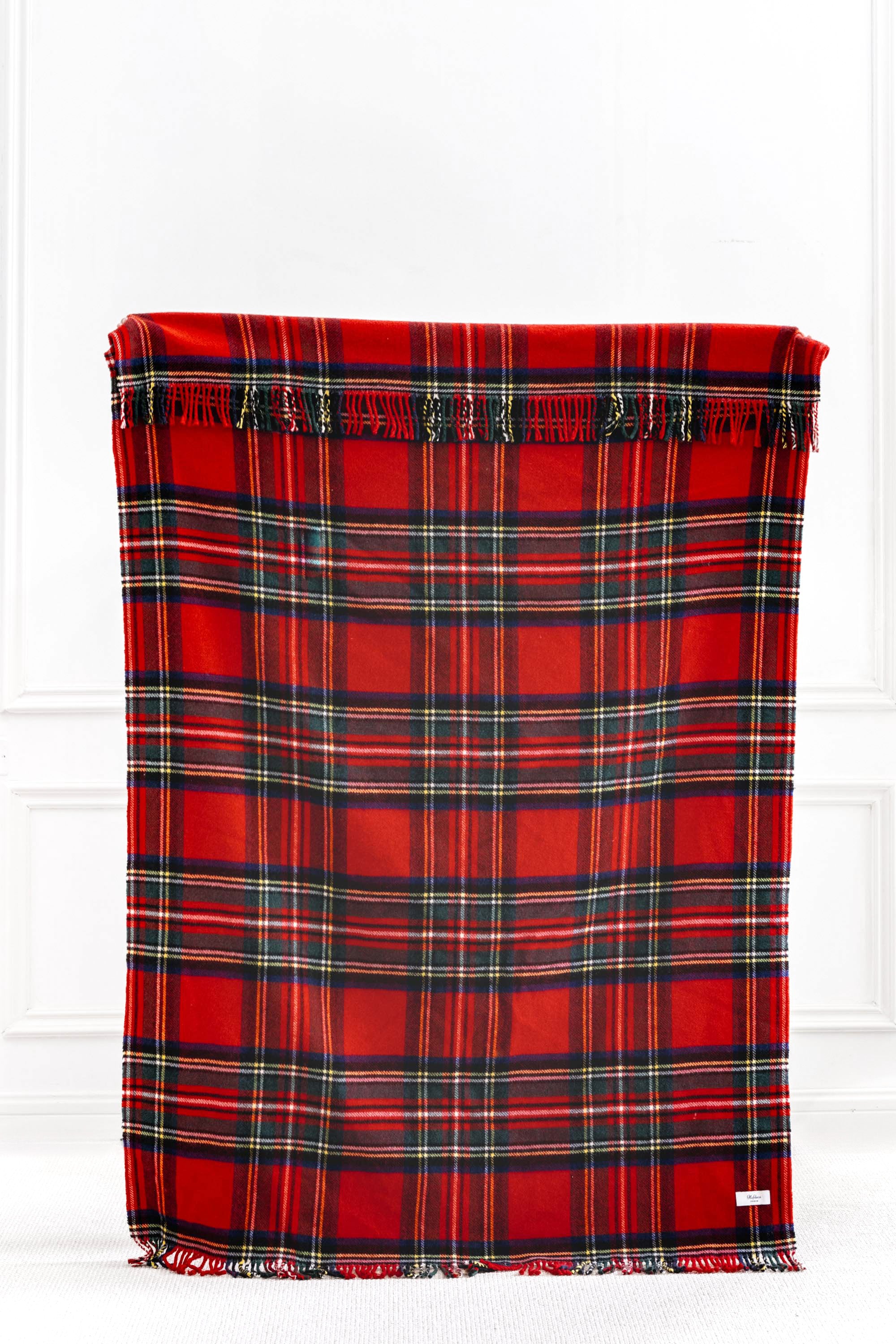 Royal Stewart Tartan Plaid, Merino Wool Christmas Throw Blanket, Red, 50"x70"