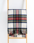 Royal Stewart Tartan Plaid, Merino Wool Holiday Throw Blanket, Beige Red, 50"x70"