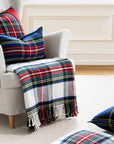 Royal Stewart Tartan Plaid, Holiday Throw Blanket, Navy Red Beige Woven with Tassels, 50"x70"