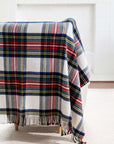 Royal Stewart Tartan Plaid, Holiday Throw Blanket, Navy Red Beige Woven with Tassels, 50"x70"