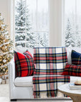 Royal Stewart Tartan Plaid, Holiday Throw Blanket, Navy Red Beige Woven with Tassels, 50"x70"