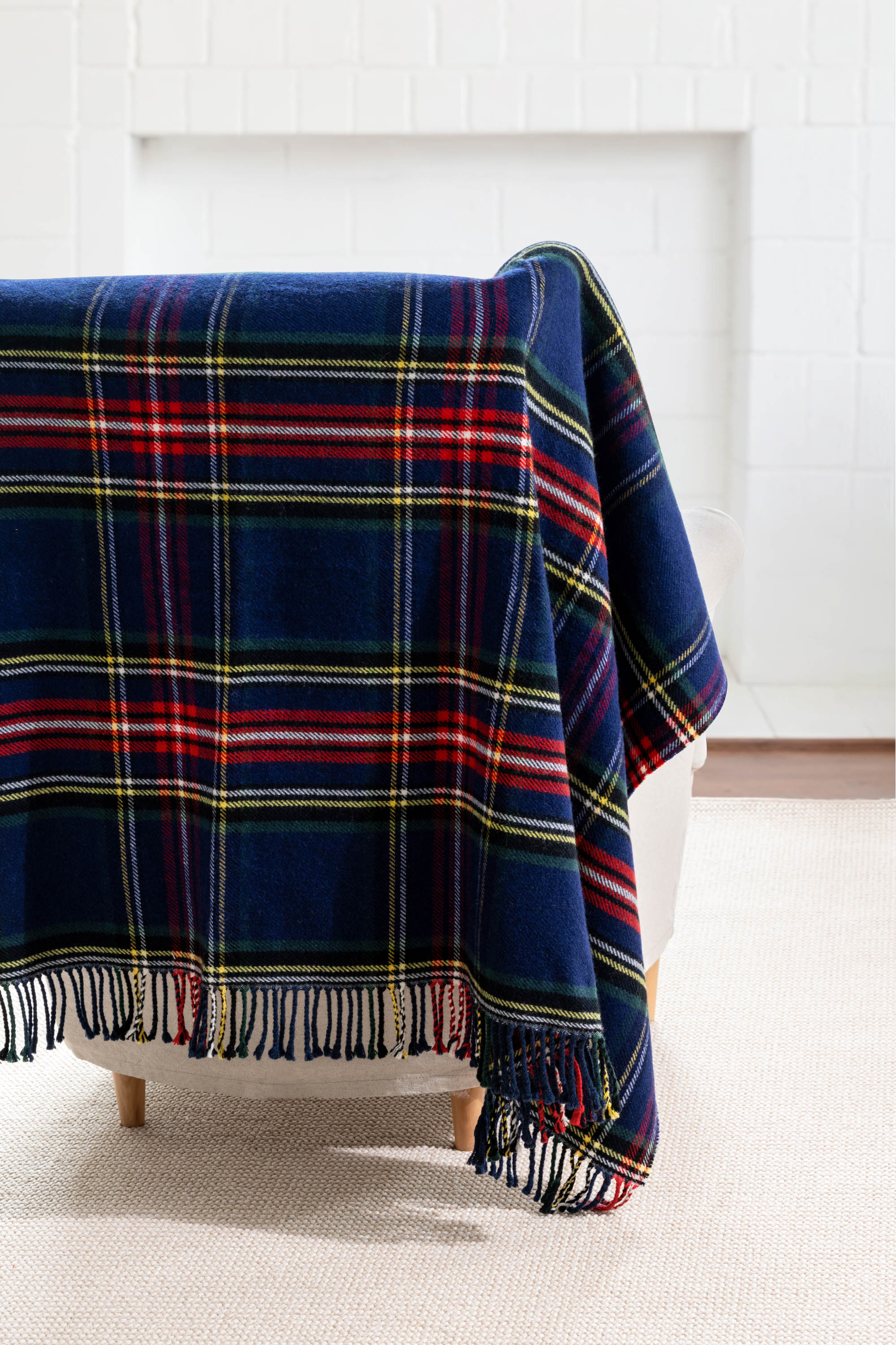Royal Stewart Tartan Plaid, Merino Wool Cozy Throw Blanket, Navy Red, 50"x70"