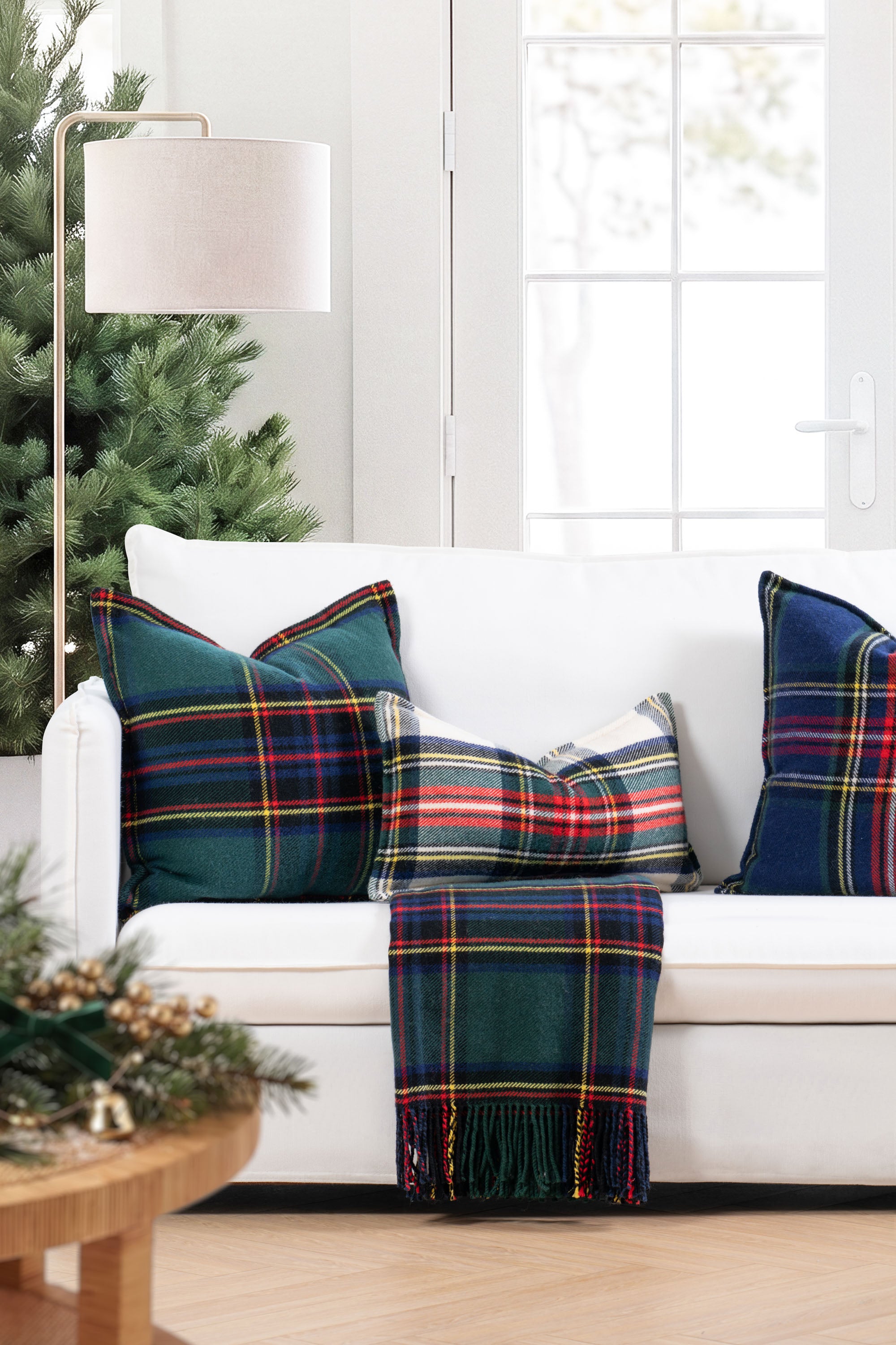 Black Watch Tartan Plaid, Merino Wool Decorative Throw Blanket, Hunter Green Navy, 50"x70"