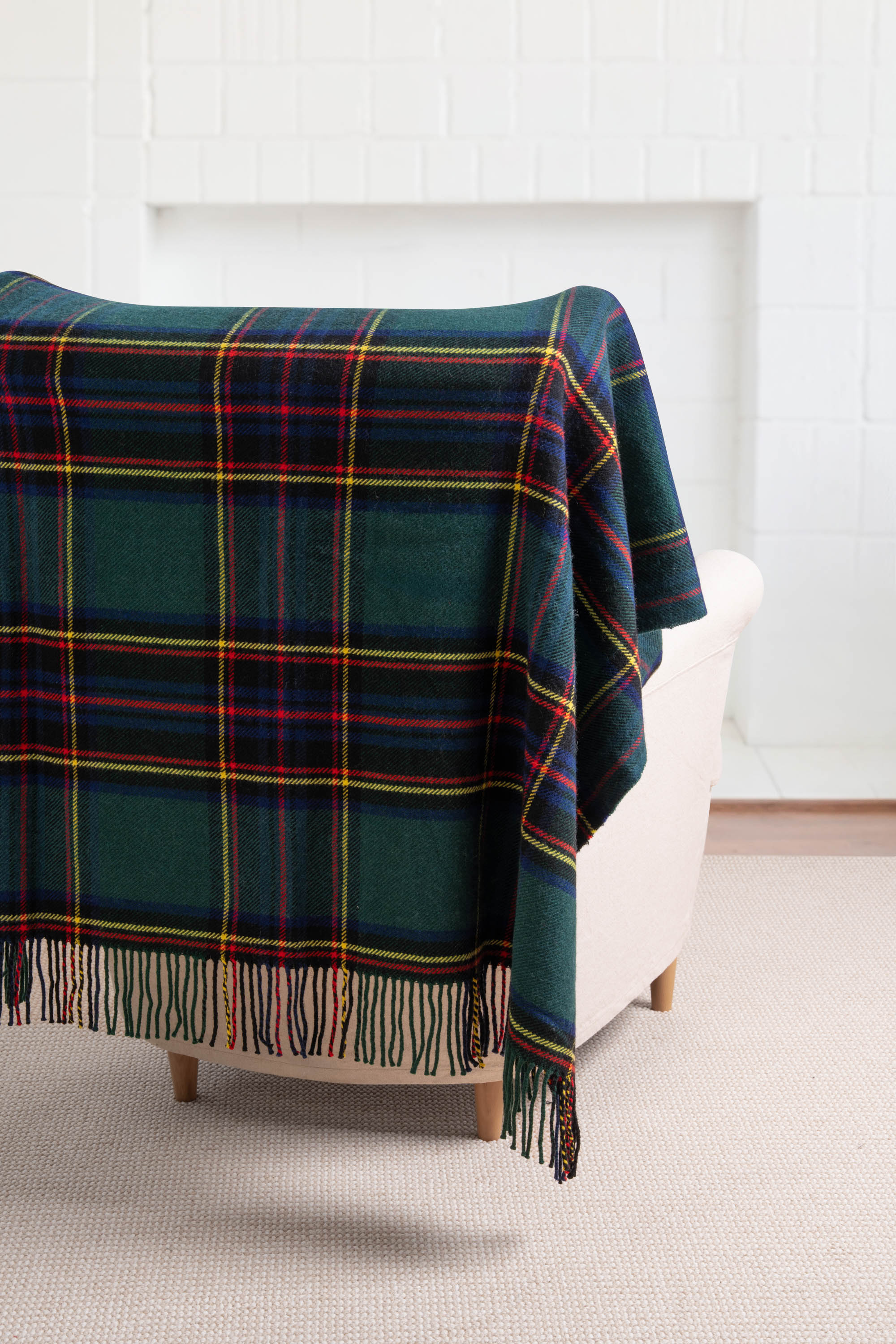 Black Watch Tartan Plaid, Merino Wool Decorative Throw Blanket, Hunter Green Navy, 50"x70"