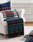 Black Watch Tartan Plaid, Merino Wool Decorative Throw Blanket, Hunter Green Navy, 50"x70"
