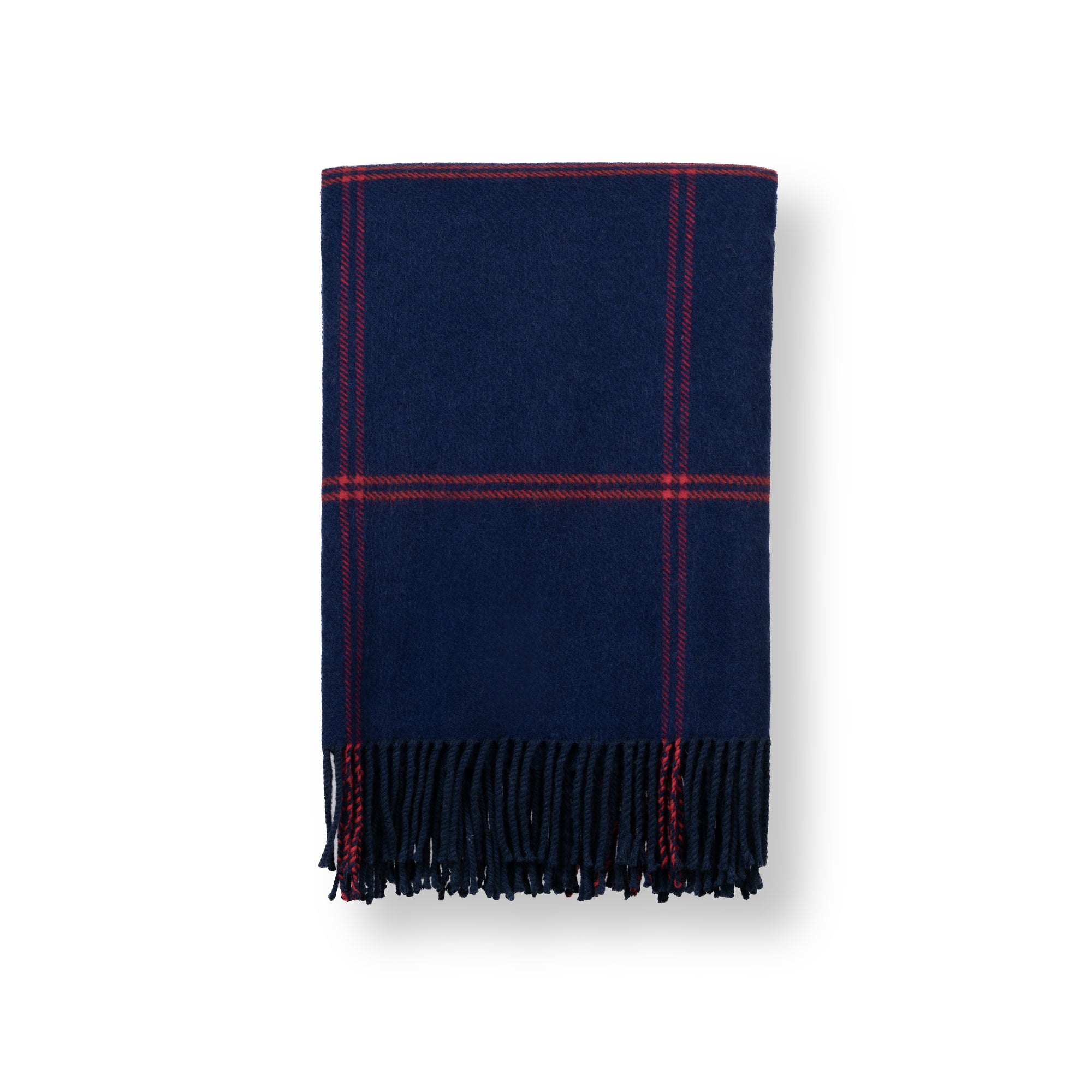 Chatham Windowpane, Merino Wool Decorative Throw Blanket, Navy Red, 50"x70"