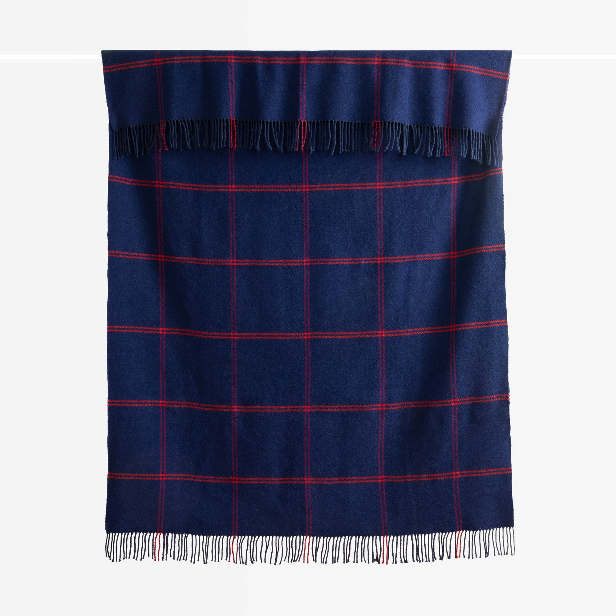Chatham Windowpane, Merino Wool Decorative Throw Blanket, Navy Red, 50"x70"