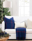 Chatham Windowpane, Merino Wool Decorative Throw Blanket, Navy Red, 50"x70"