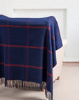 Chatham Windowpane, Merino Wool Decorative Throw Blanket, Navy Red, 50"x70"
