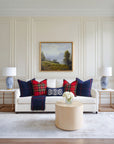 Chatham Windowpane, Merino Wool Decorative Throw Blanket, Navy Red, 50"x70"