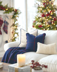 Chatham Windowpane, Merino Wool Decorative Throw Blanket, Navy Red, 50"x70"