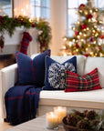 Chatham Windowpane, Merino Wool Decorative Throw Blanket, Navy Red, 50"x70"