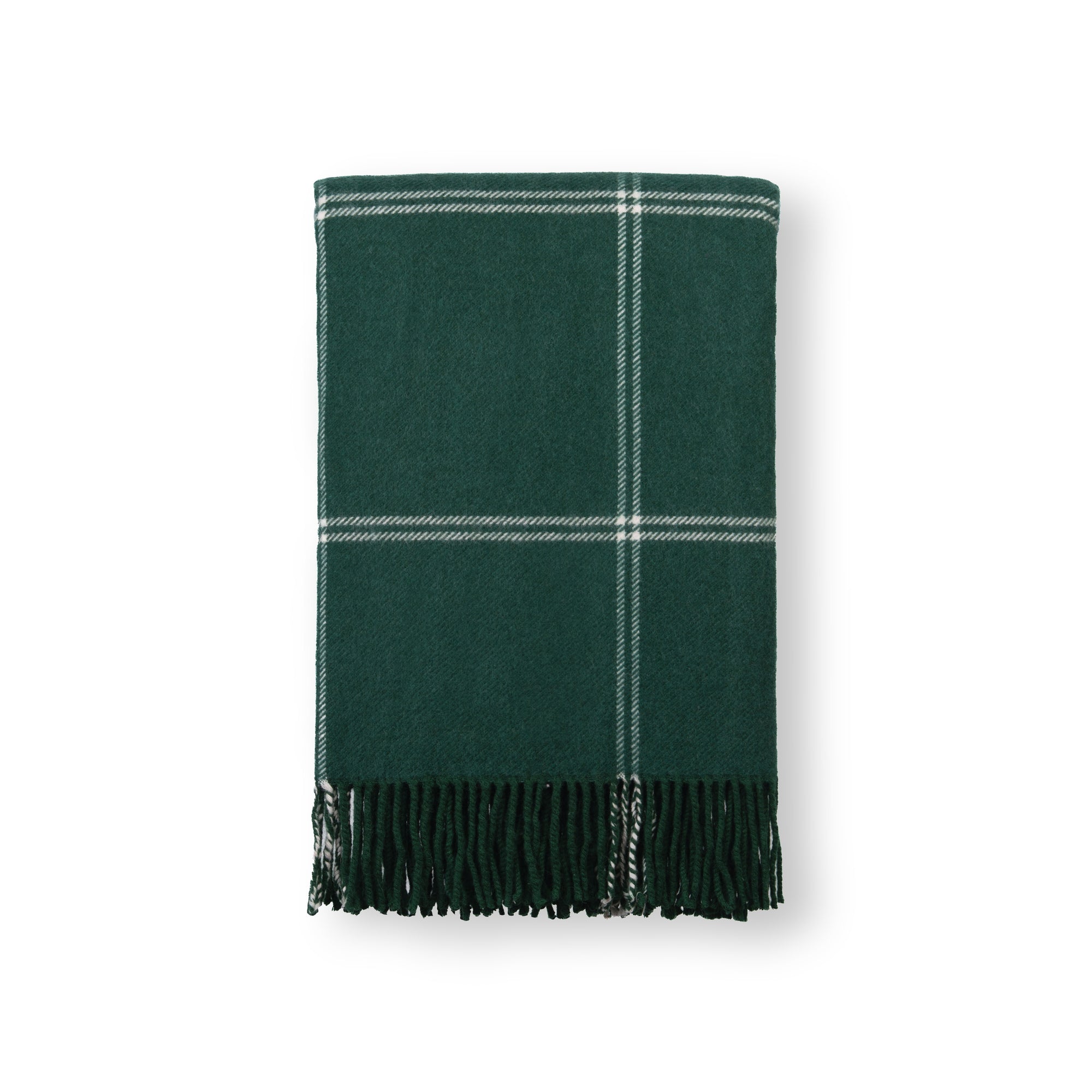 Chatham Windowpane, Merino Wool Plaid Throw Blanket, Hunter Green , 50"x70"