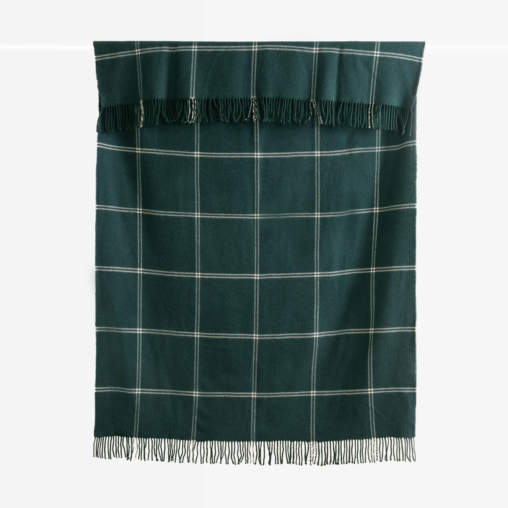 Chatham Windowpane, Merino Wool Plaid Throw Blanket, Hunter Green , 50"x70"