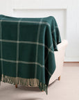 Chatham Windowpane, Merino Wool Plaid Throw Blanket, Hunter Green , 50"x70"