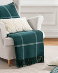 Chatham Windowpane, Merino Wool Plaid Throw Blanket, Hunter Green , 50"x70"
