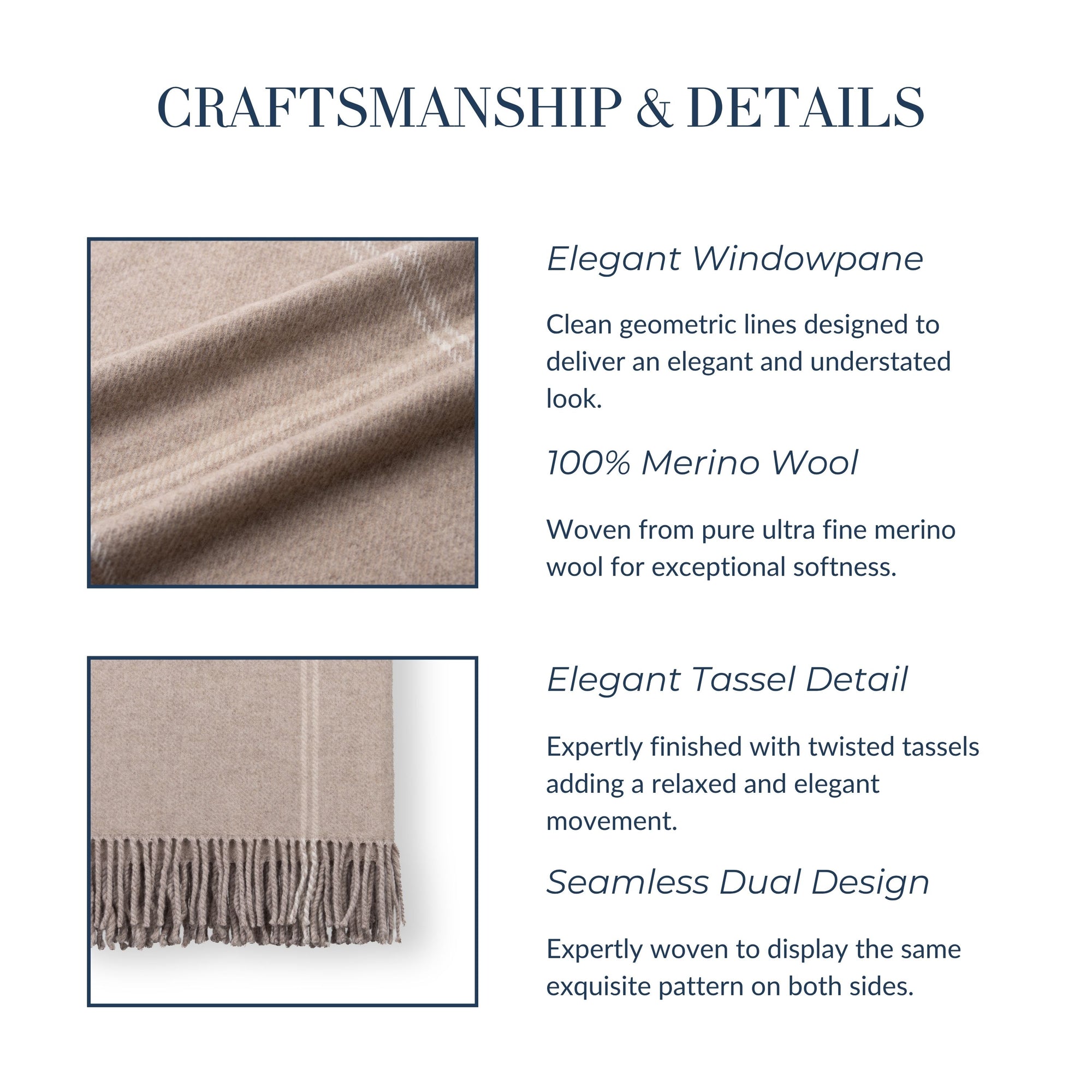 Chatham Windowpane, Merino Wool Christmas Throw Blanket, Classic Camel, 50"x70"