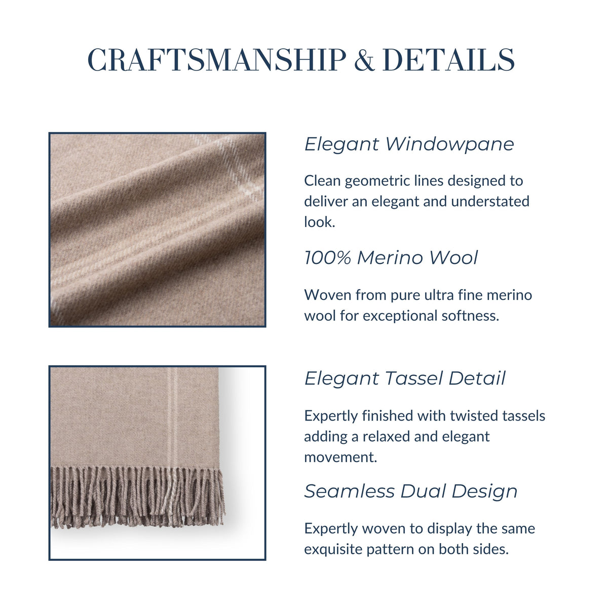 Chatham Windowpane, Merino Wool Christmas Throw Blanket, Classic Camel, 50"x70"