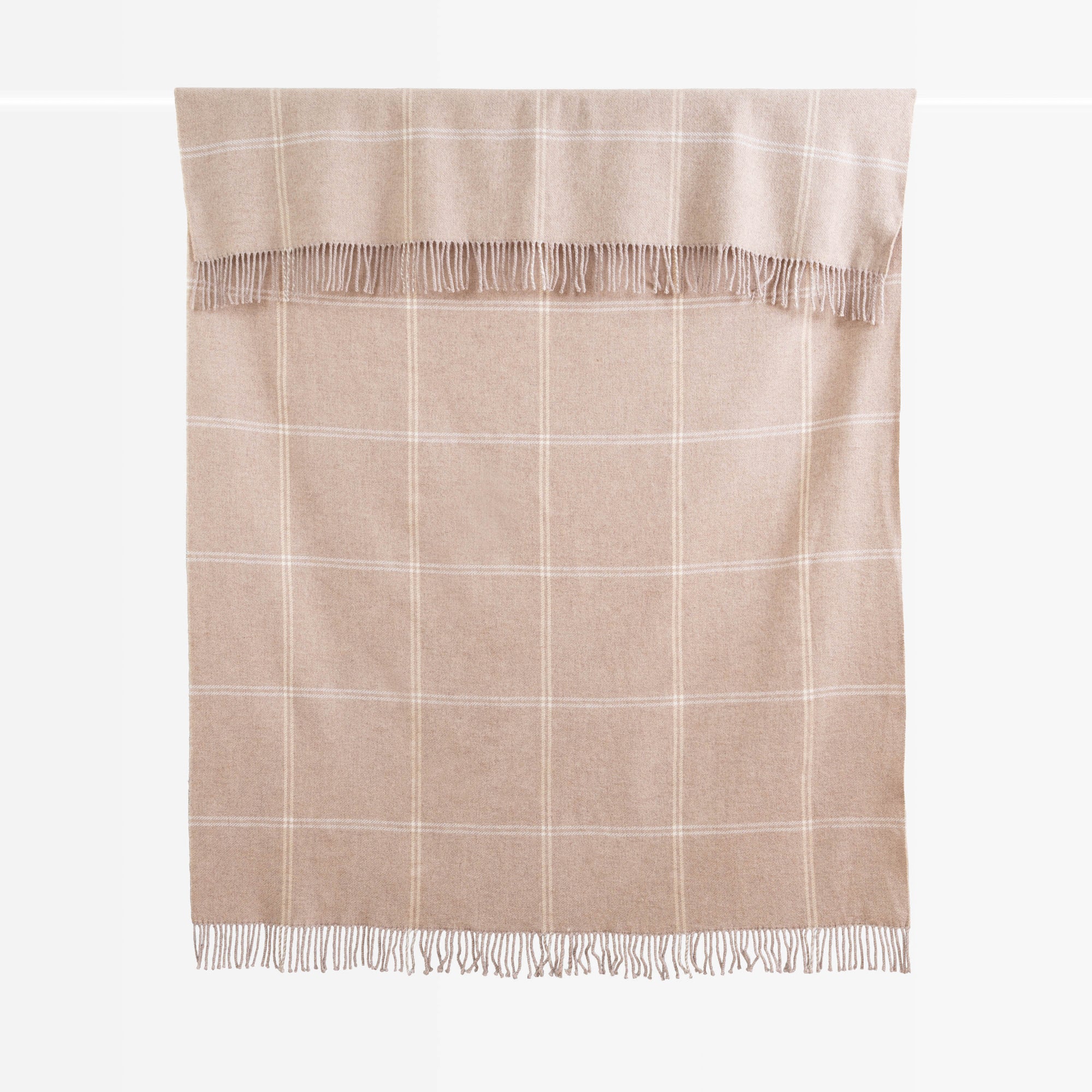 Chatham Windowpane, Merino Wool Christmas Throw Blanket, Classic Camel, 50"x70"