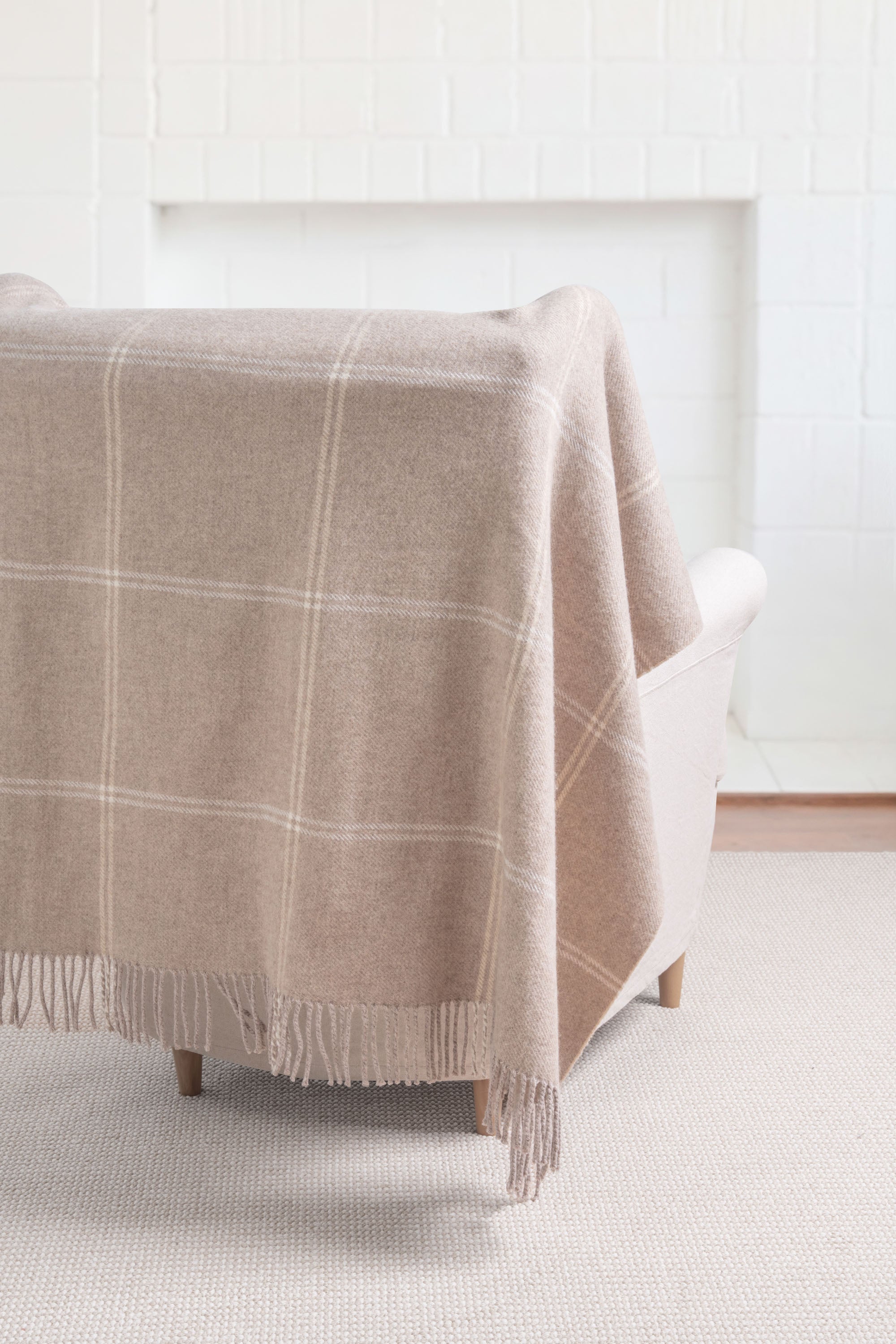 Chatham Windowpane, Merino Wool Christmas Throw Blanket, Classic Camel, 50"x70"