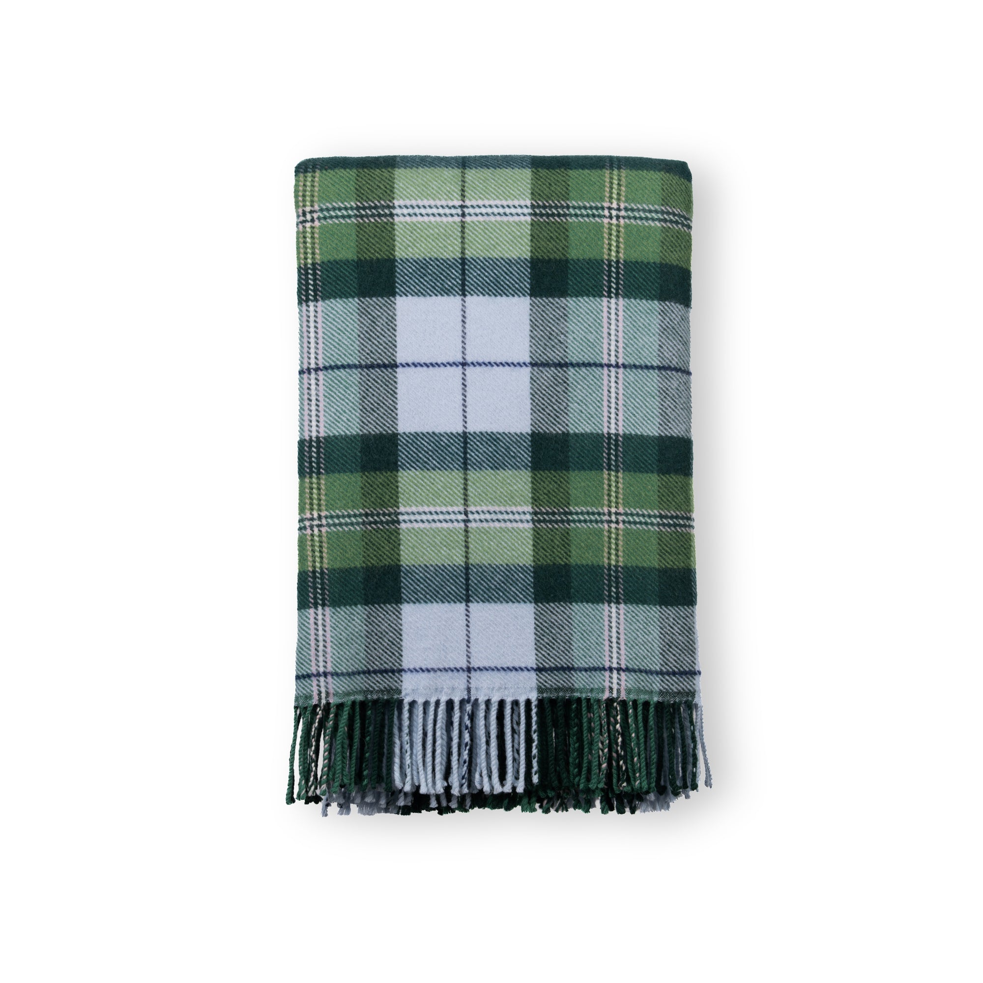Rosecliff Tartan, Merino Wool Holiday Throw Blanket, Dusty Blue Green , 50"x70"