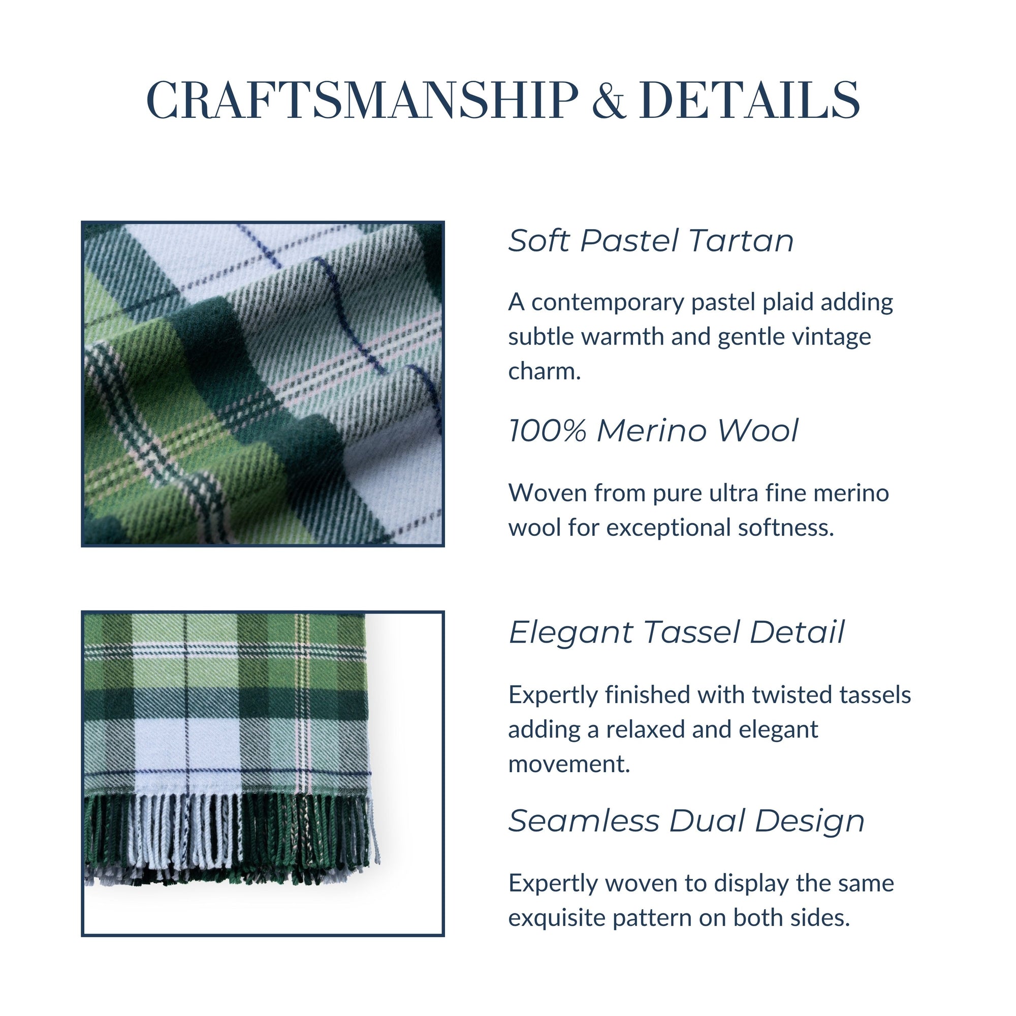Rosecliff Tartan, Merino Wool Holiday Throw Blanket, Dusty Blue Green , 50"x70"