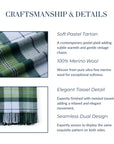 Rosecliff Tartan, Merino Wool Holiday Throw Blanket, Dusty Blue Green , 50"x70"