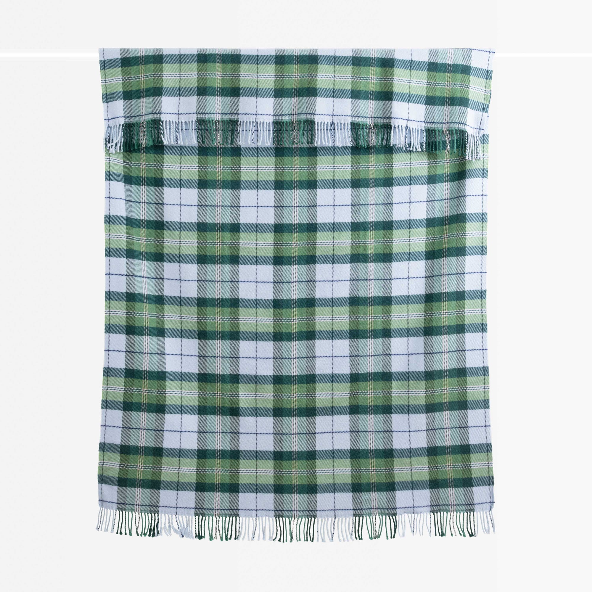 Rosecliff Tartan, Merino Wool Holiday Throw Blanket, Dusty Blue Green , 50"x70"