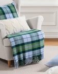 Rosecliff Tartan, Merino Wool Holiday Throw Blanket, Dusty Blue Green , 50"x70"