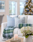 Rosecliff Tartan, Merino Wool Holiday Throw Blanket, Dusty Blue Green , 50"x70"