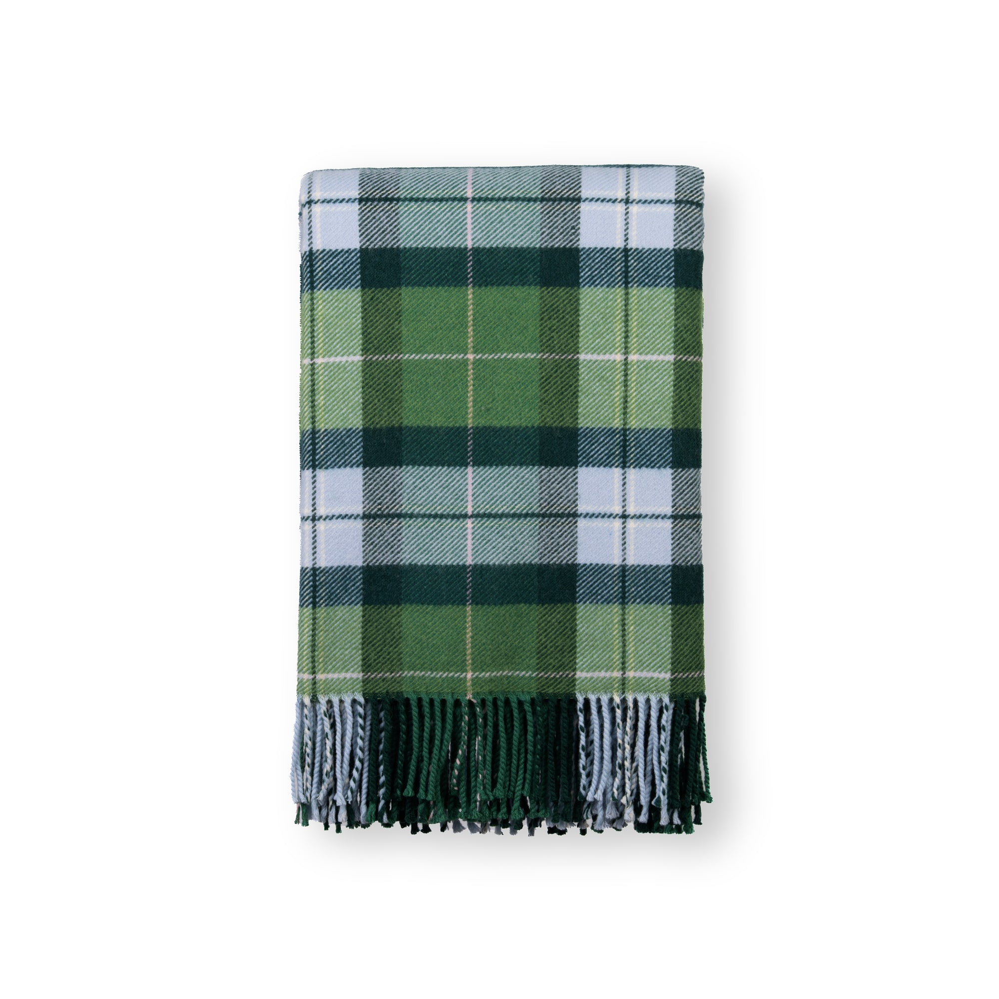 Rosecliff Tartan, Merino Wool Plaid Throw Blanket, Sage Green Blue, 50"x70"
