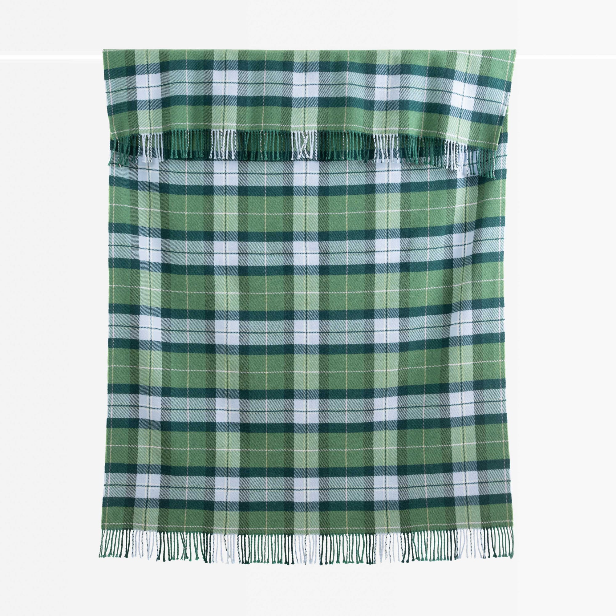 Rosecliff Tartan, Merino Wool Plaid Throw Blanket, Sage Green Blue, 50"x70"