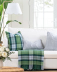 Rosecliff Tartan, Merino Wool Plaid Throw Blanket, Sage Green Blue, 50"x70"